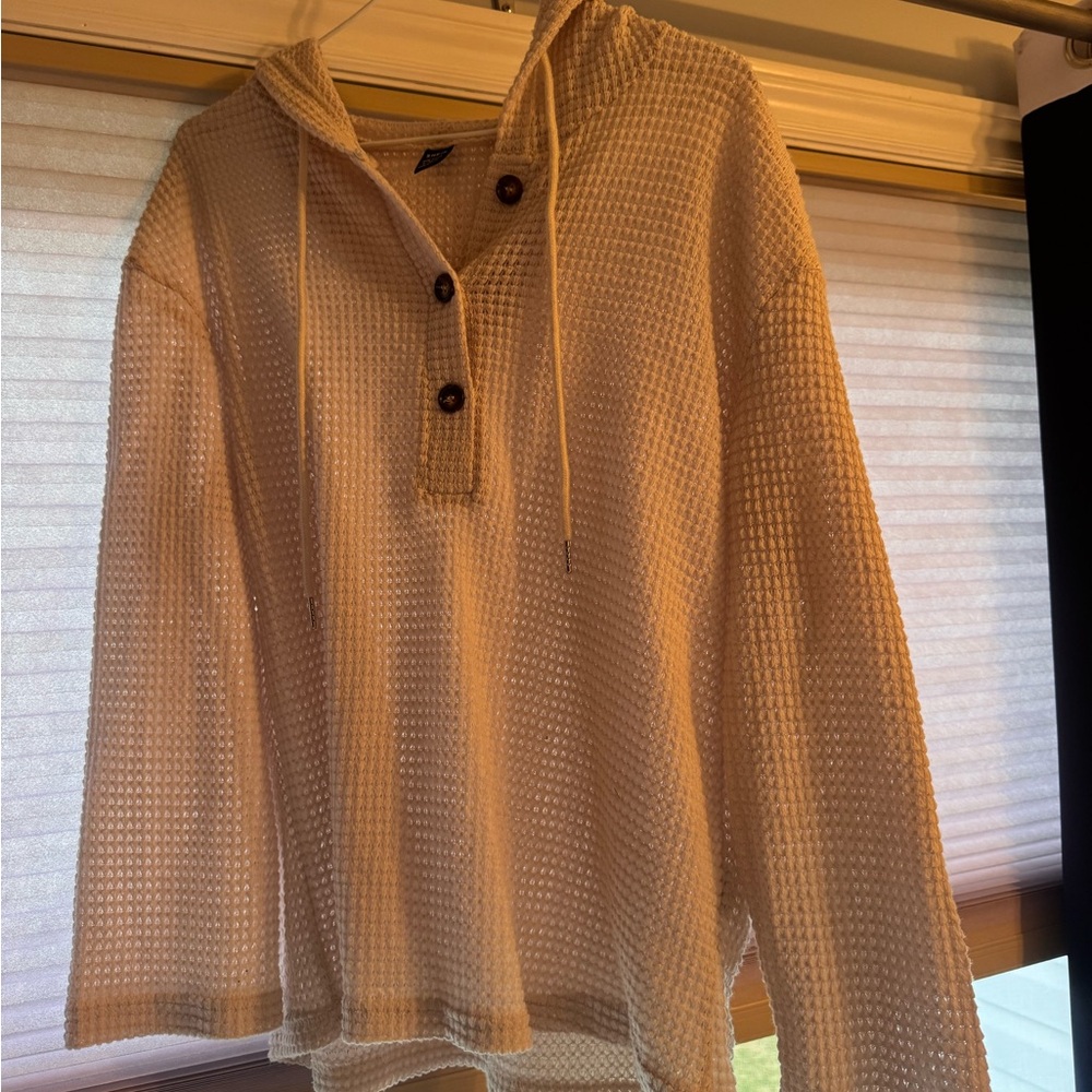 Classic Cream Waffle-Knit Hoodie Sweater